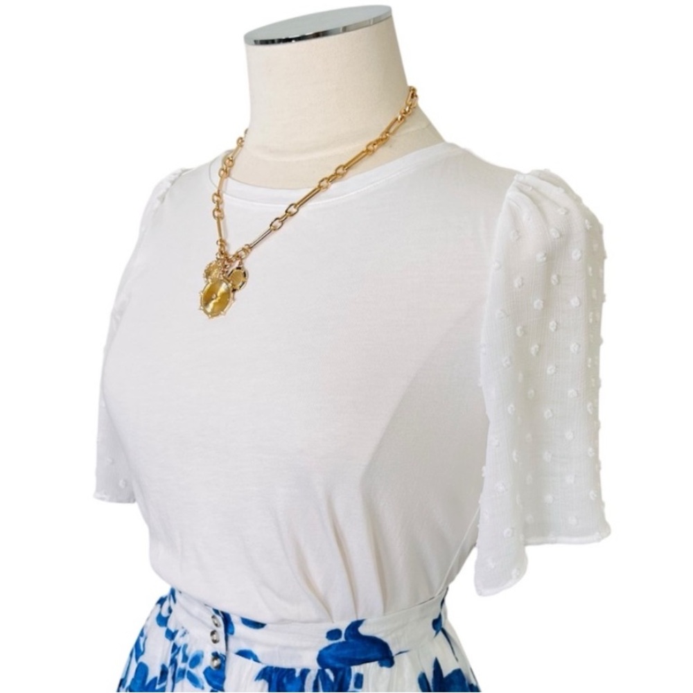 LOFT Swiss Dot Flutter Sleeve Cotton Blend T-Shirt White Sz XS